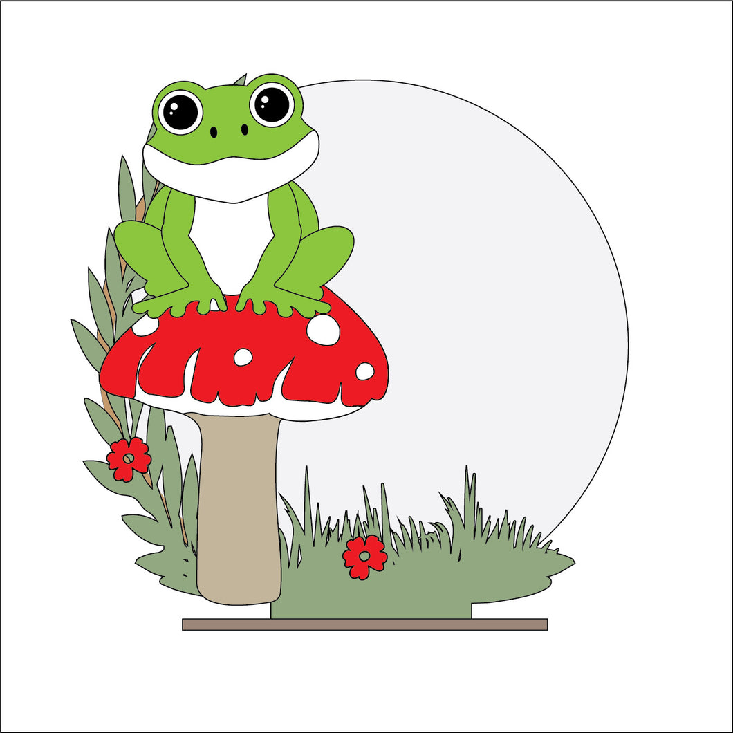 OL5133 - MDF Floral Circle - Freestanding or Hanging/no holes - Acrylic white, or clear or MDF Circle - Frog Mushroom - Olifantjie - Wooden - MDF - Lasercut - Blank - Craft - Kit - Mixed Media - UK