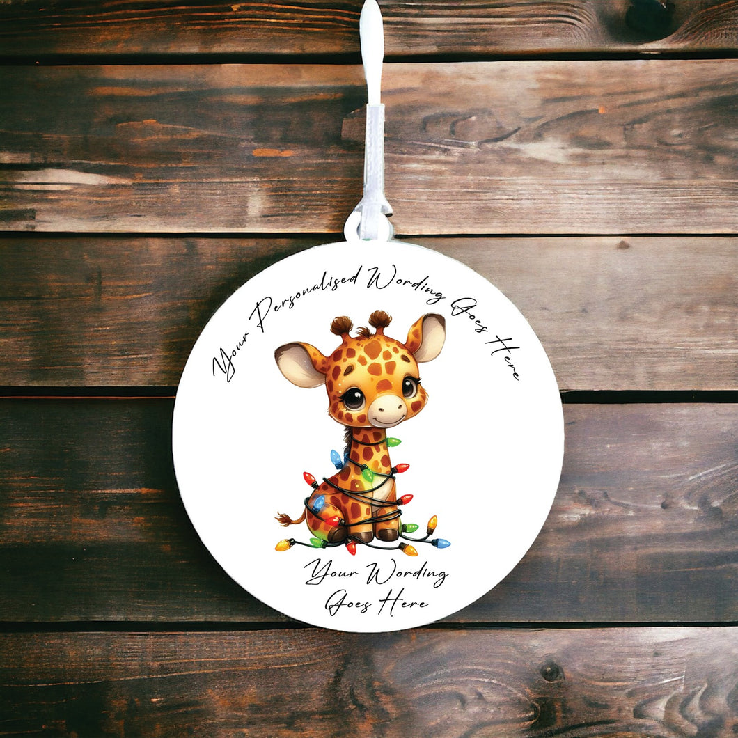 UV917 - Acrylic and UVDTF Personalised Round Hanging - Christmas Animal Tangled Lights - Giraffe 1 - Olifantjie - Wooden - MDF - Lasercut - Blank - Craft - Kit - Mixed Media - UK