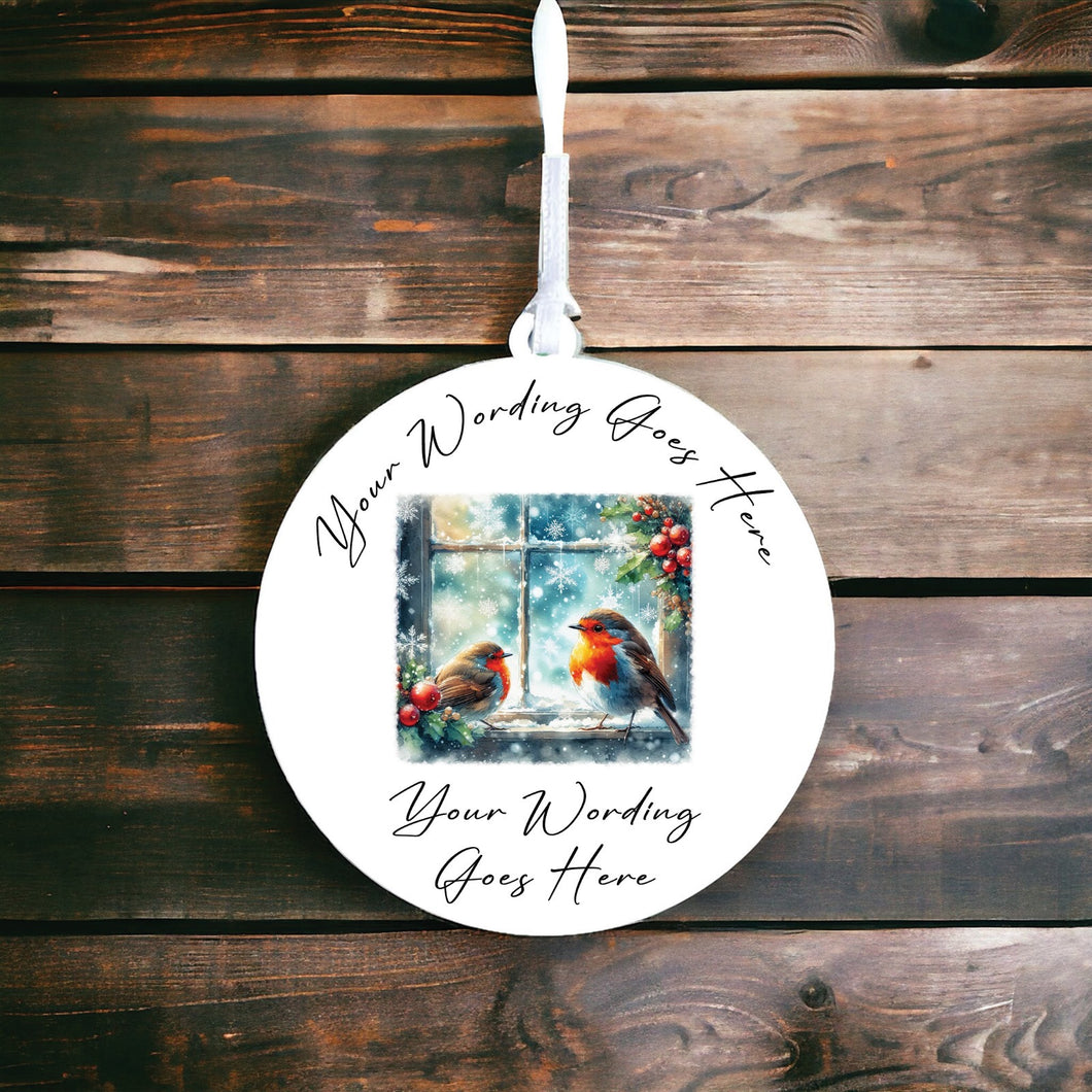 UV852 - Acrylic and UVDTF Personalised Round Hanging - Robin Scene 10 Window - Olifantjie - Wooden - MDF - Lasercut - Blank - Craft - Kit - Mixed Media - UK