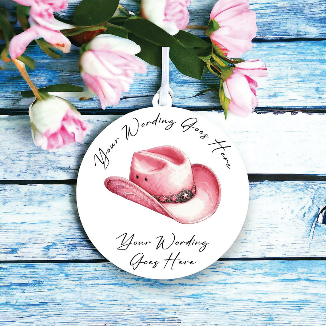 UV835 - Acrylic and UVDTF Personalised Round Hanging - Cowboy Hat 13 - Olifantjie - Wooden - MDF - Lasercut - Blank - Craft - Kit - Mixed Media - UK