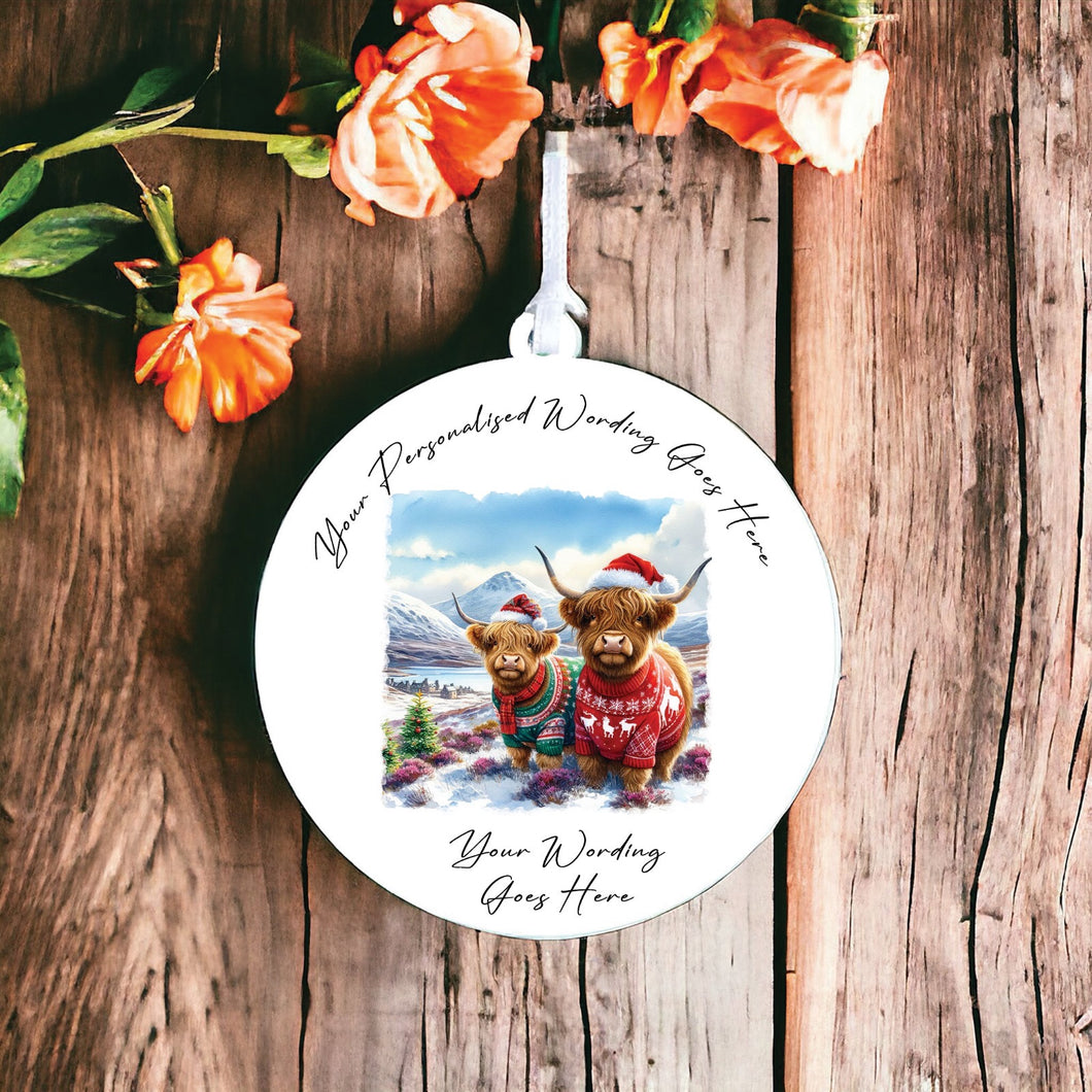 UV870 - Acrylic and UVDTF Personalised Round Hanging - Highland Cow 4 - Olifantjie - Wooden - MDF - Lasercut - Blank - Craft - Kit - Mixed Media - UK