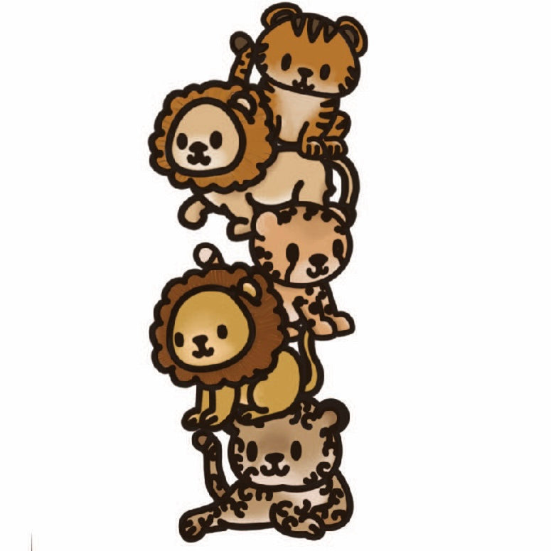 OL4501 - MDF doodle stacked cute big cats - Olifantjie - Wooden - MDF - Lasercut - Blank - Craft - Kit - Mixed Media - UK