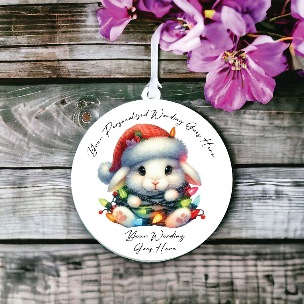UV951 - Acrylic and UVDTF Personalised Round Hanging - Christmas Animal Tangled Lights - Bunny Rabbit 1 - Olifantjie - Wooden - MDF - Lasercut - Blank - Craft - Kit - Mixed Media - UK