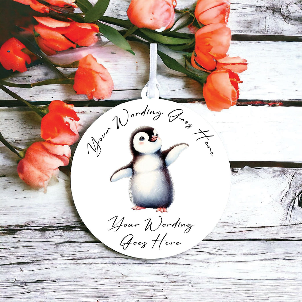 UV865 - Acrylic and UVDTF Personalised Round Hanging - Penguin 10 - Olifantjie - Wooden - MDF - Lasercut - Blank - Craft - Kit - Mixed Media - UK
