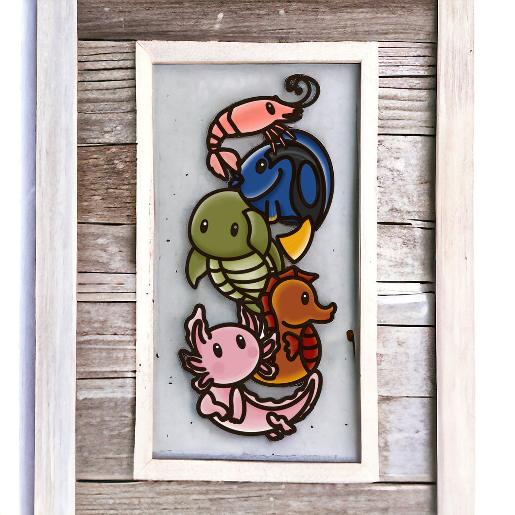OL4616 - MDF doodle verticle stacked cute animals - Sea-life 3 - Olifantjie - Wooden - MDF - Lasercut - Blank - Craft - Kit - Mixed Media - UK