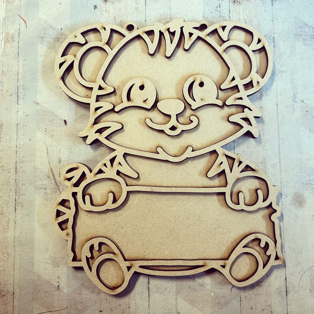 OL3695 - MDF 12.5cm Doodle Hanging - Tiger Sign - Olifantjie - Wooden - MDF - Lasercut - Blank - Craft - Kit - Mixed Media - UK