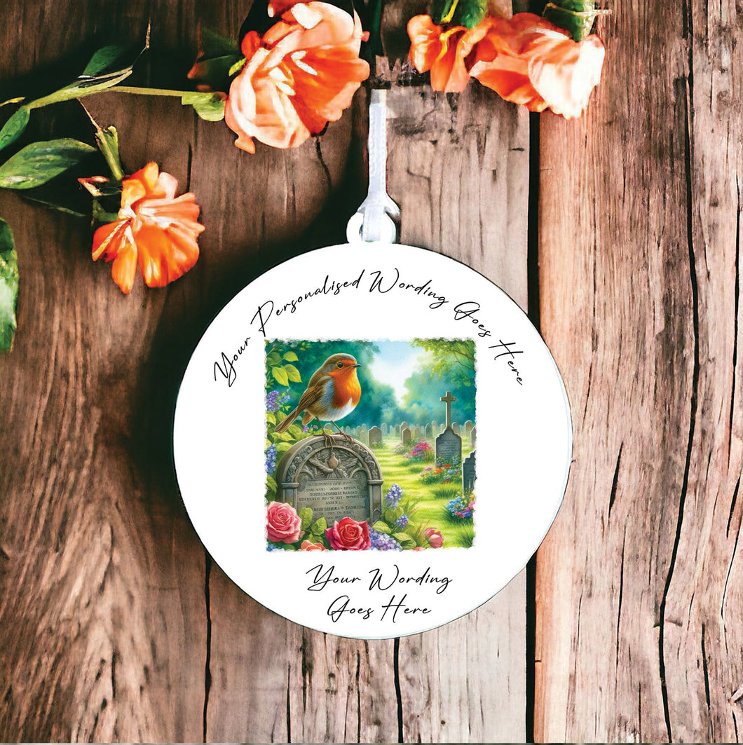 UV892 - Acrylic and UVDTF Personalised Round Hanging - Robin Scene 18 - Olifantjie - Wooden - MDF - Lasercut - Blank - Craft - Kit - Mixed Media - UK