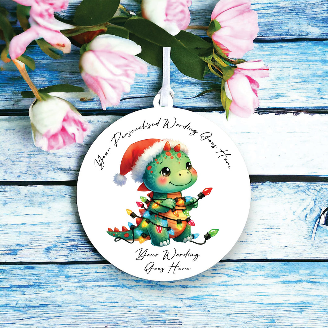 UV897 - Acrylic and UVDTF Personalised Round Hanging - Christmas Animal Tangled Lights - Dinosaur 1 - Olifantjie - Wooden - MDF - Lasercut - Blank - Craft - Kit - Mixed Media - UK
