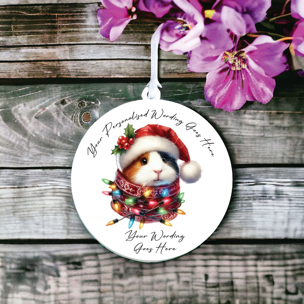 UV930 - Acrylic and UVDTF Personalised Round Hanging - Christmas Animal Tangled Lights - Guinea Pig 4 - Olifantjie - Wooden - MDF - Lasercut - Blank - Craft - Kit - Mixed Media - UK