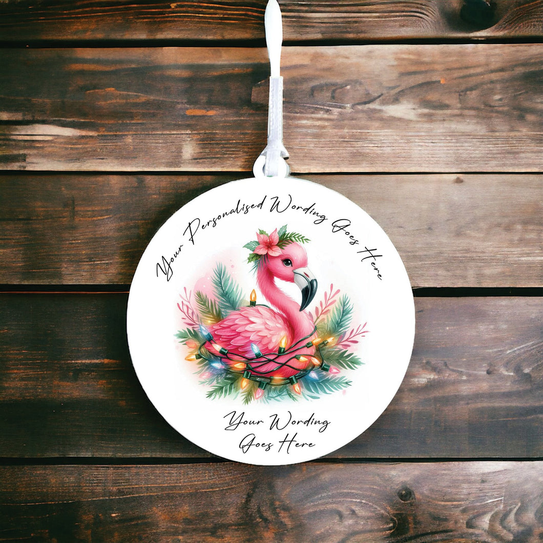 UV913 - Acrylic and UVDTF Personalised Round Hanging - Christmas Animal Tangled Lights - Flamingo 2 - Olifantjie - Wooden - MDF - Lasercut - Blank - Craft - Kit - Mixed Media - UK