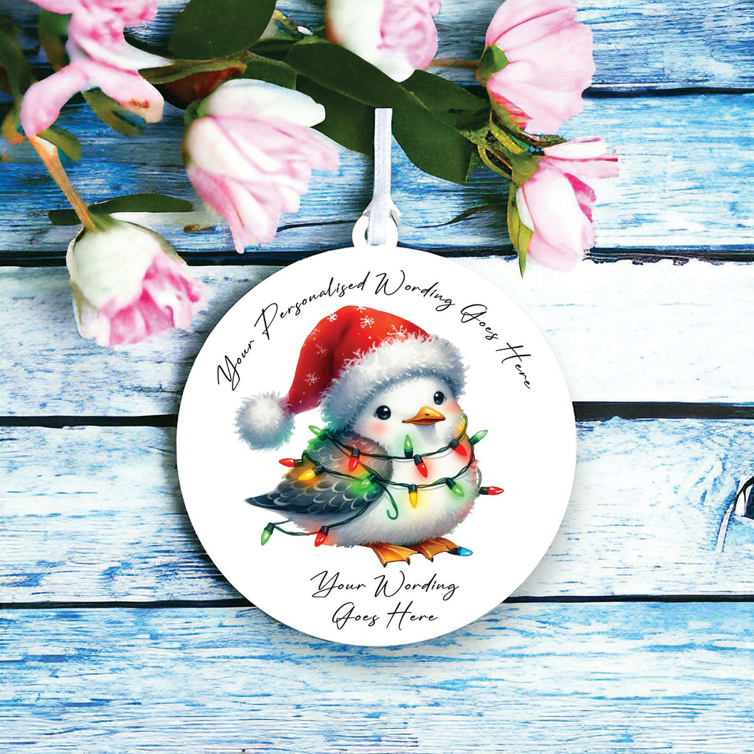 UV961 - Acrylic and UVDTF Personalised Round Hanging - Christmas Animal Tangled Lights - Seagull 1 - Olifantjie - Wooden - MDF - Lasercut - Blank - Craft - Kit - Mixed Media - UK
