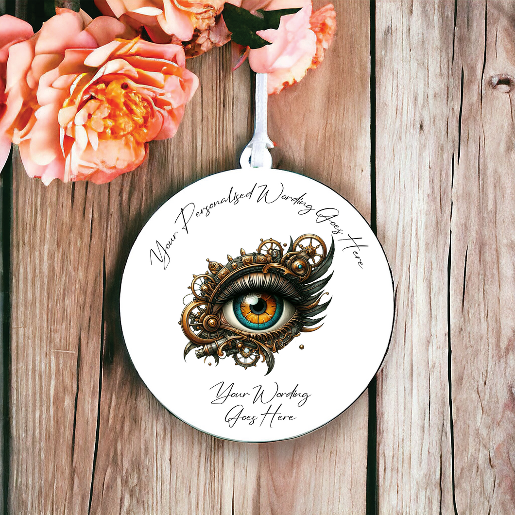 UV557 - Acrylic and UVDTF Personalised Round Hanging - Steampunk Eye 4 - Olifantjie - Wooden - MDF - Lasercut - Blank - Craft - Kit - Mixed Media - UK
