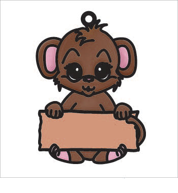 OL3707 - MDF 12.5cm Doodle Hanging - Monkey Sign - Olifantjie - Wooden - MDF - Lasercut - Blank - Craft - Kit - Mixed Media - UK