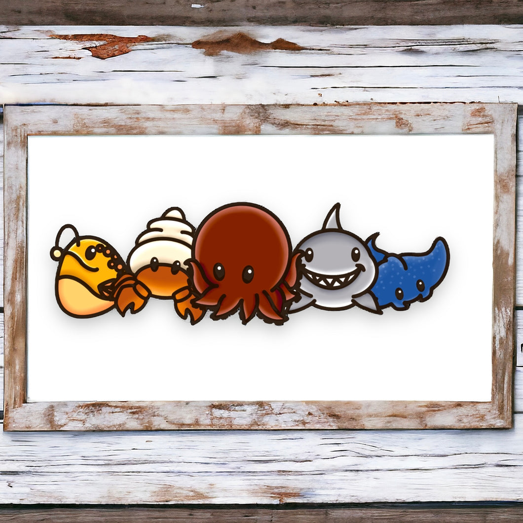 OL4608 - MDF doodle Horizontal stacker Cute Sea-life 2 - Olifantjie - Wooden - MDF - Lasercut - Blank - Craft - Kit - Mixed Media - UK