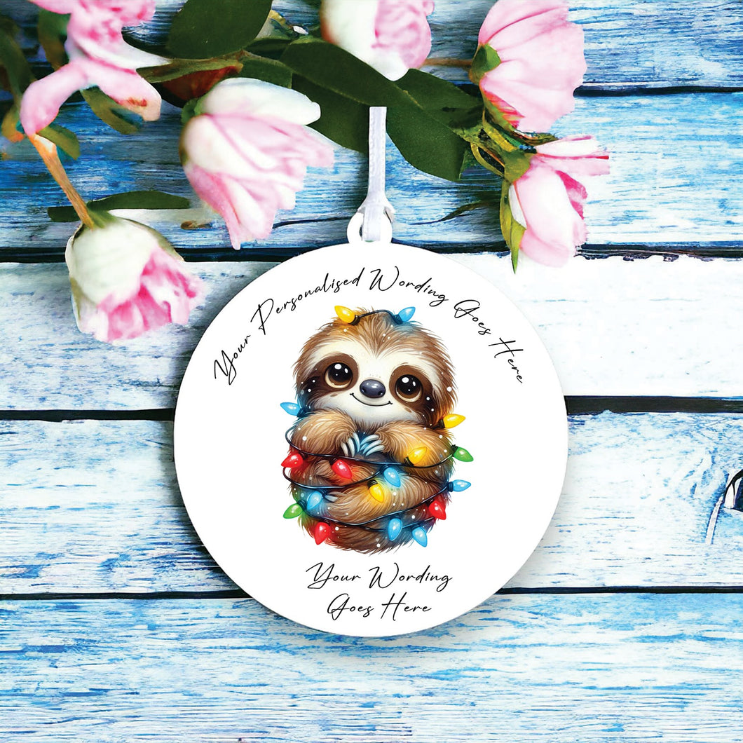 UV971 - Acrylic and UVDTF Personalised Round Hanging - Christmas Animal Tangled Lights - Sloth 2 - Olifantjie - Wooden - MDF - Lasercut - Blank - Craft - Kit - Mixed Media - UK