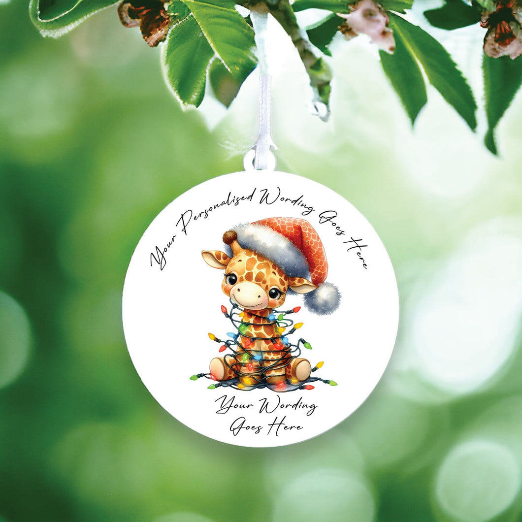 UV918 - Acrylic and UVDTF Personalised Round Hanging - Christmas Animal Tangled Lights - Giraffe 2 - Olifantjie - Wooden - MDF - Lasercut - Blank - Craft - Kit - Mixed Media - UK