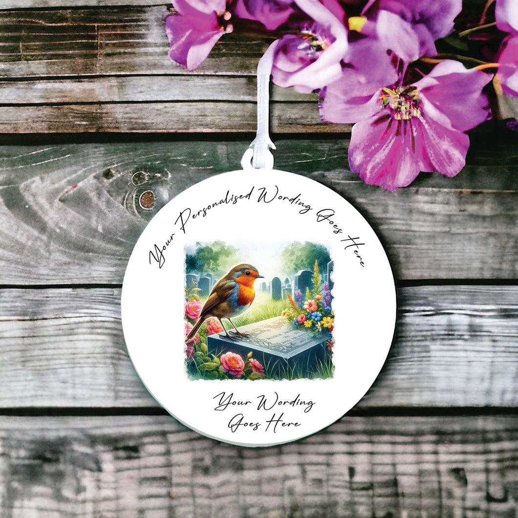 UV891 - Acrylic and UVDTF Personalised Round Hanging - Robin Scene 17 - Olifantjie - Wooden - MDF - Lasercut - Blank - Craft - Kit - Mixed Media - UK