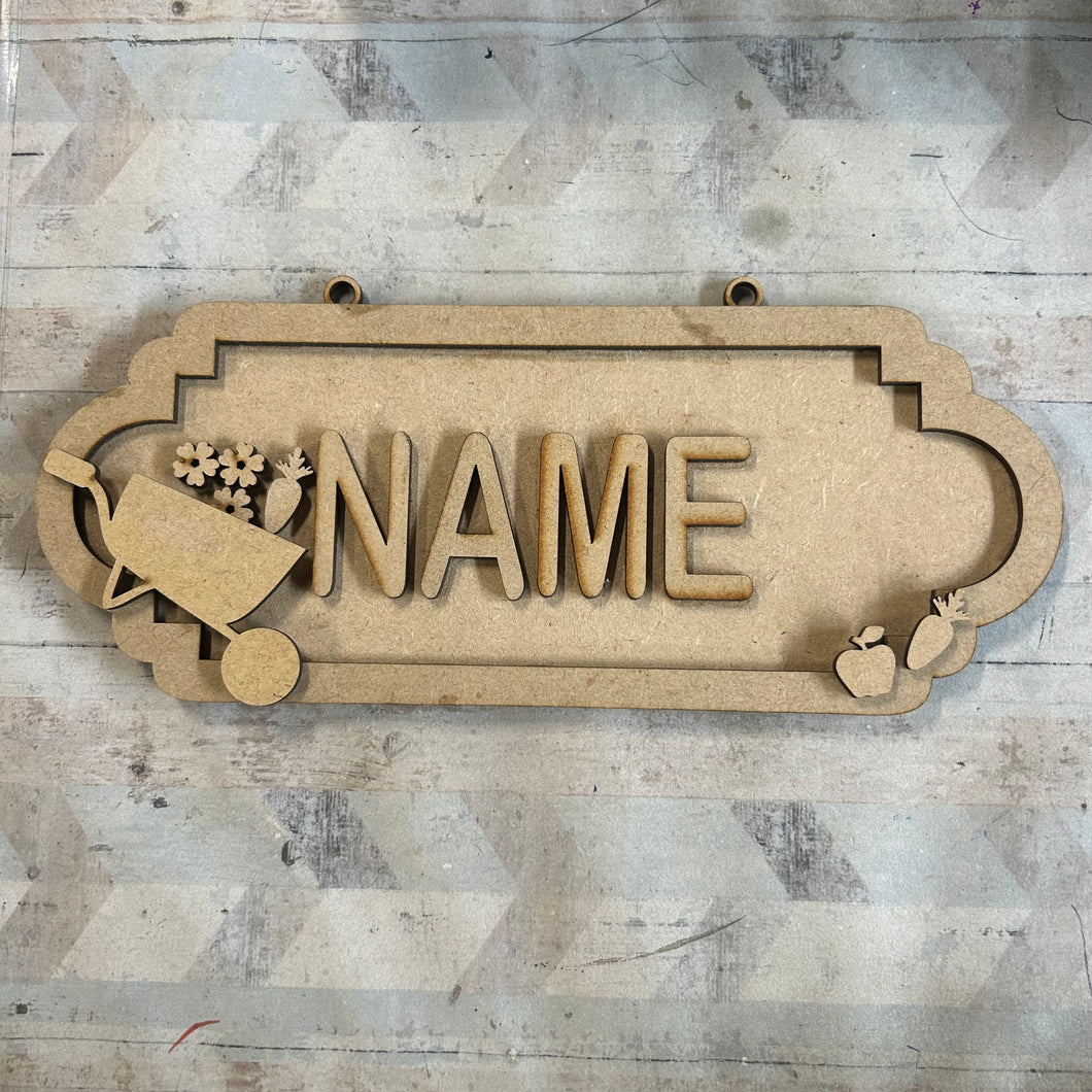 SS196 - MDF Wheel Barrow Gardening Personalised Street Sign - Medium (8 letters) - Olifantjie - Wooden - MDF - Lasercut - Blank - Craft - Kit - Mixed Media - UK
