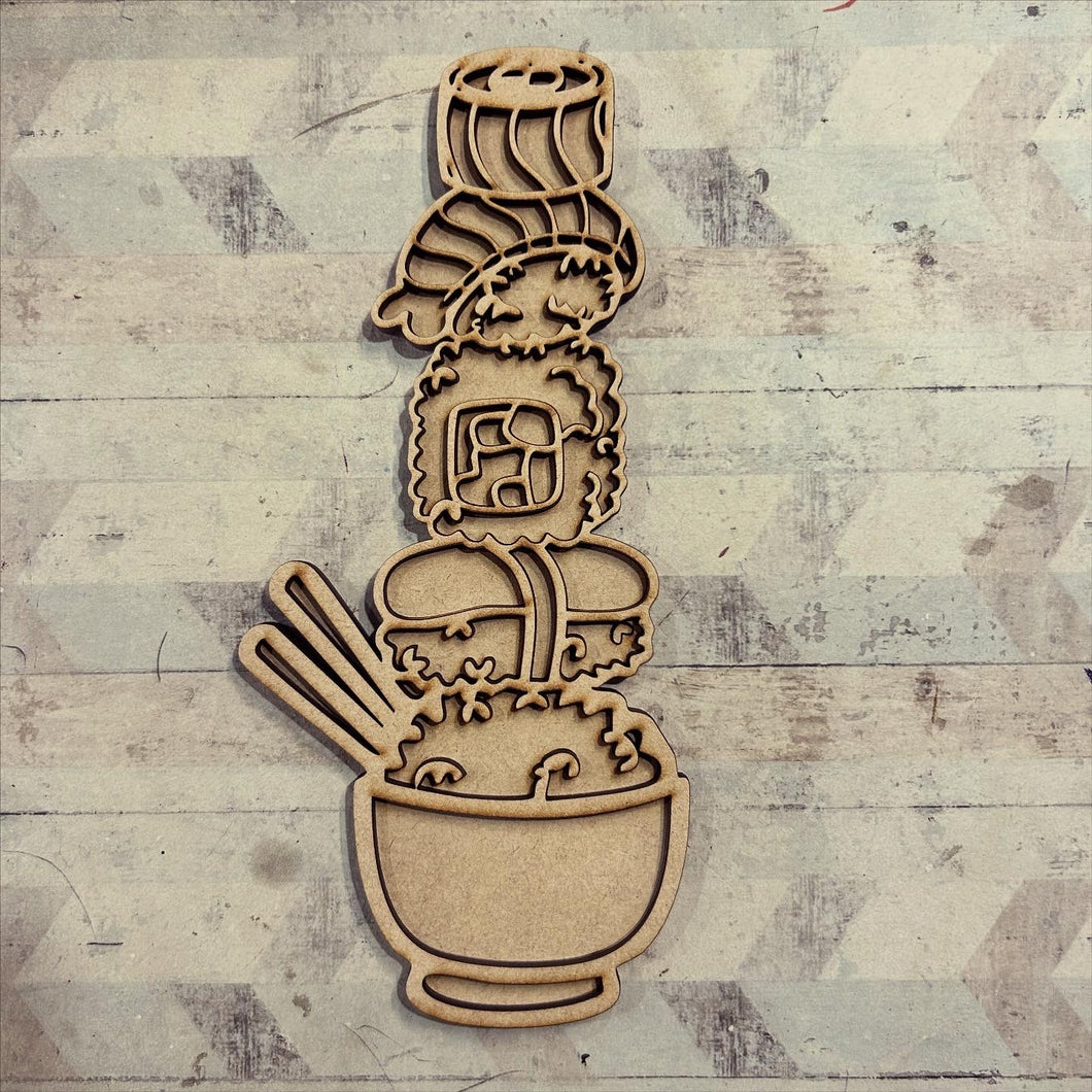 OL6085 - MDF Doodle Stacked Sushi - Olifantjie - Wooden - MDF - Lasercut - Blank - Craft - Kit - Mixed Media - UK