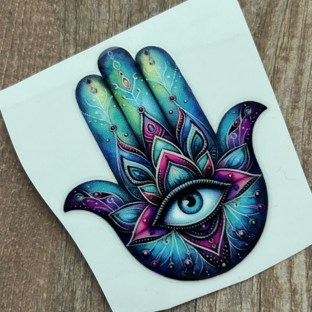 UV107 - UVDTF - Decal only - Hamsa Hand Blue - Olifantjie - Wooden - MDF - Lasercut - Blank - Craft - Kit - Mixed Media - UK