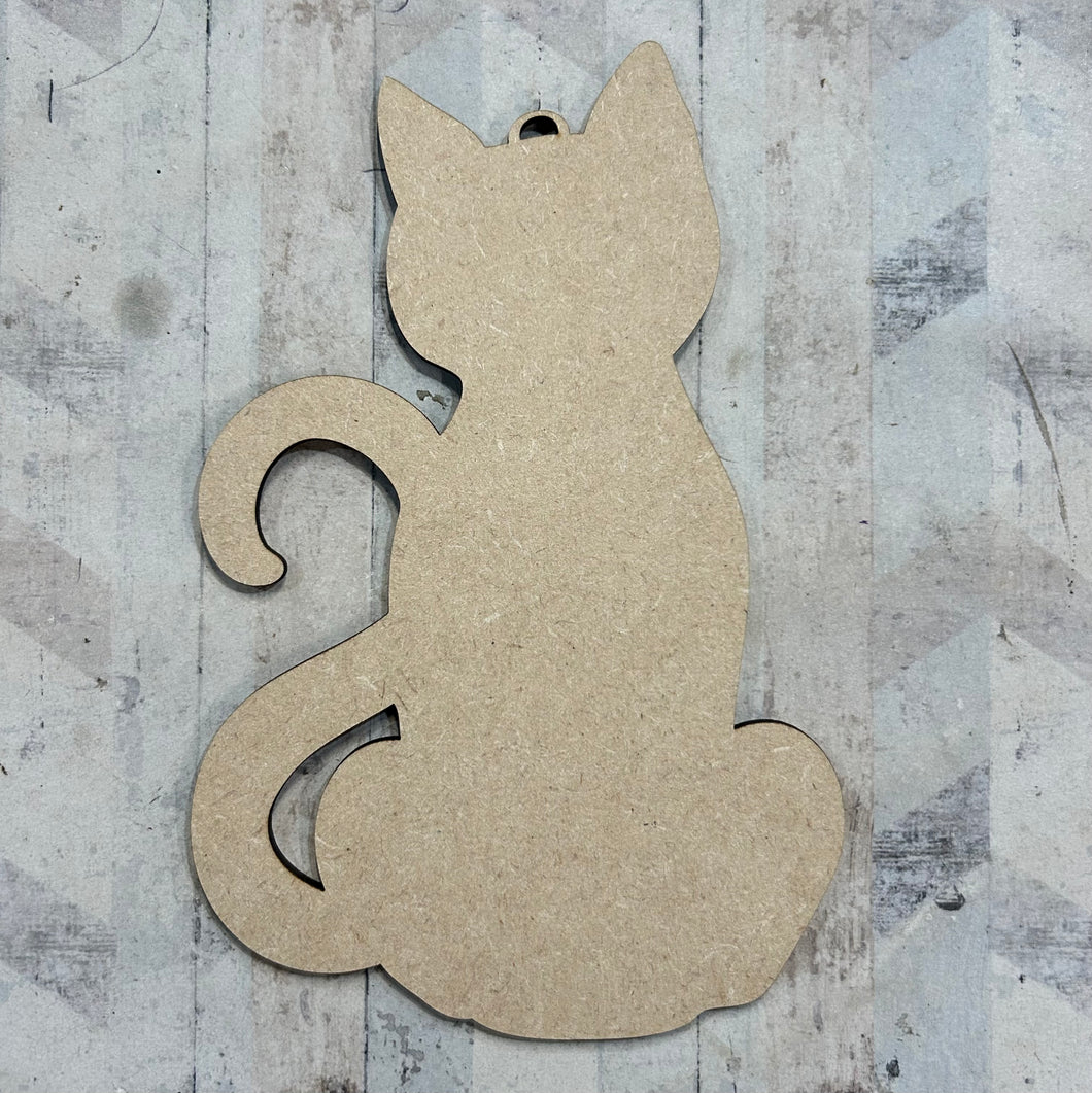PL073 - MDF Blank Plaque - Optional Hanging - Sitting Cat - Olifantjie - Wooden - MDF - Lasercut - Blank - Craft - Kit - Mixed Media - UK