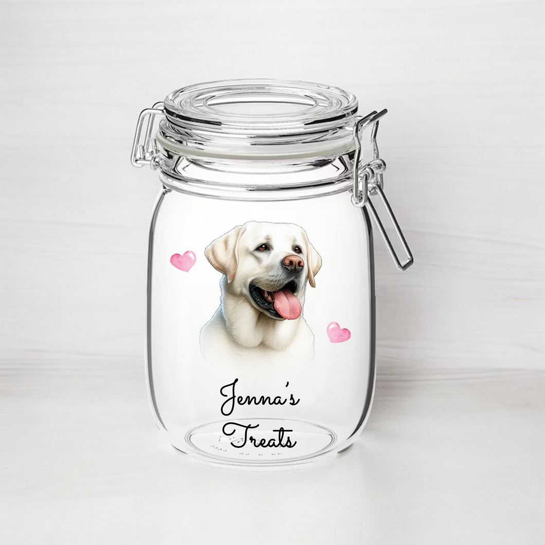 UV203 - Personalised Dog Treat UVDTF Decal with optional Heart colour - White Labrador Style A - Olifantjie - Wooden - MDF - Lasercut - Blank - Craft - Kit - Mixed Media - UK