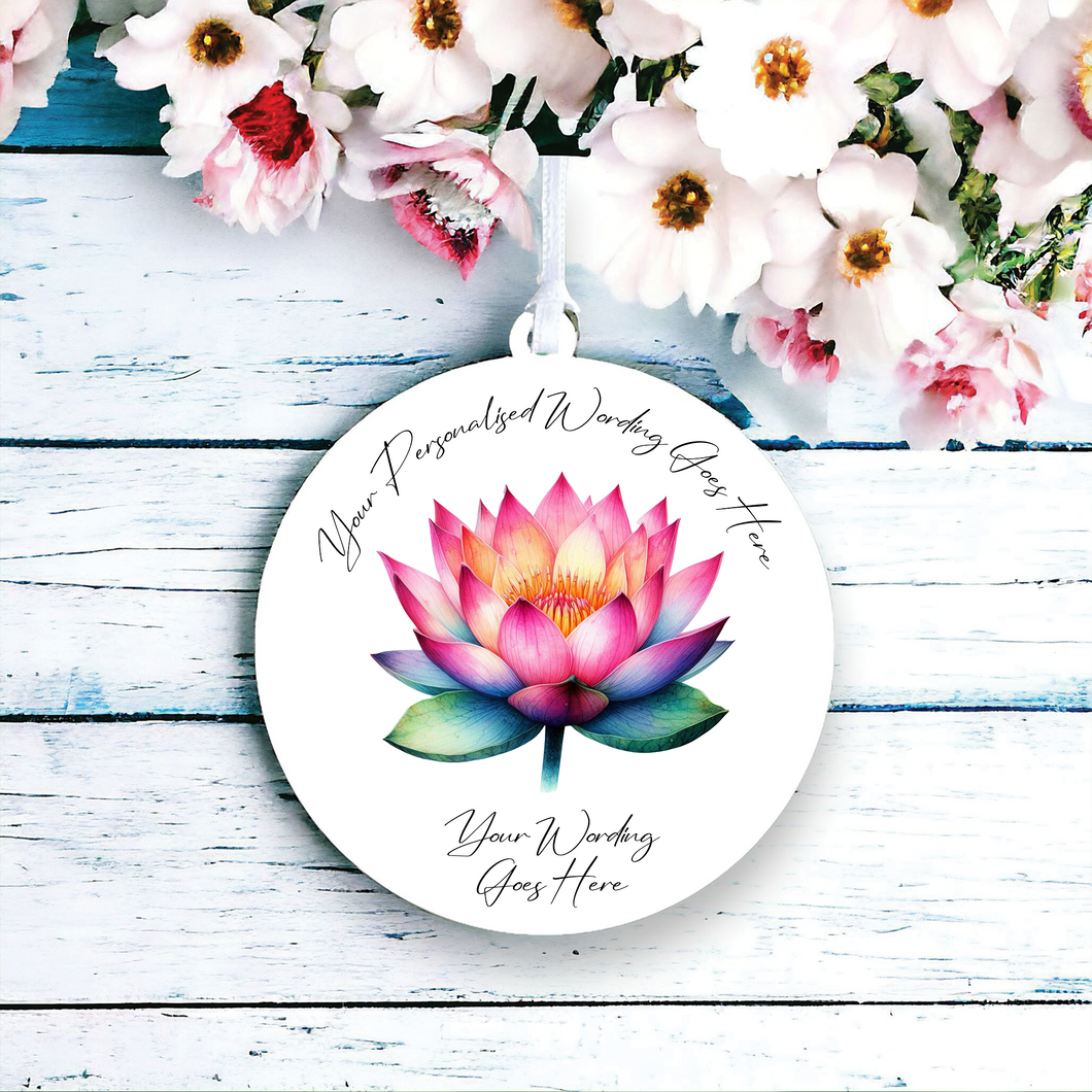 UV624 - Acrylic and UVDTF Personalised Round Hanging - Lotus Flower F - Olifantjie - Wooden - MDF - Lasercut - Blank - Craft - Kit - Mixed Media - UK