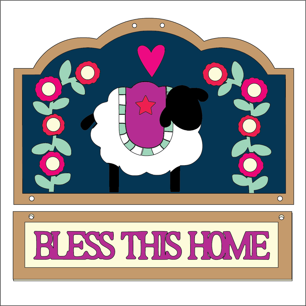 NO731 - MDF Large Simplify Primitive Folk Floral Style Sheep Home Hanging Plaque - Olifantjie - Wooden - MDF - Lasercut - Blank - Craft - Kit - Mixed Media - UK