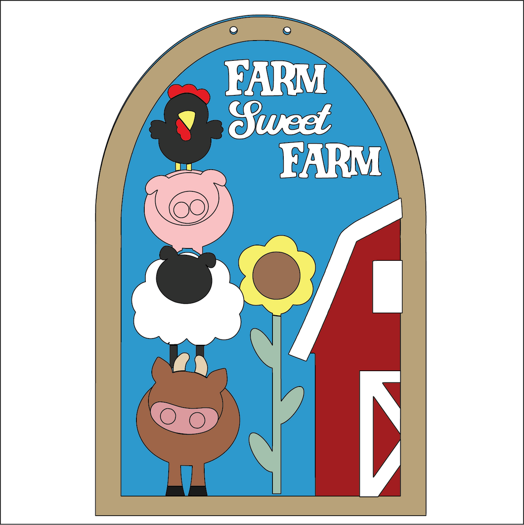 NO741 - MDF Large Folk Arch Farm Sweet Farm - Farm Hanging Plaque - Olifantjie - Wooden - MDF - Lasercut - Blank - Craft - Kit - Mixed Media - UK