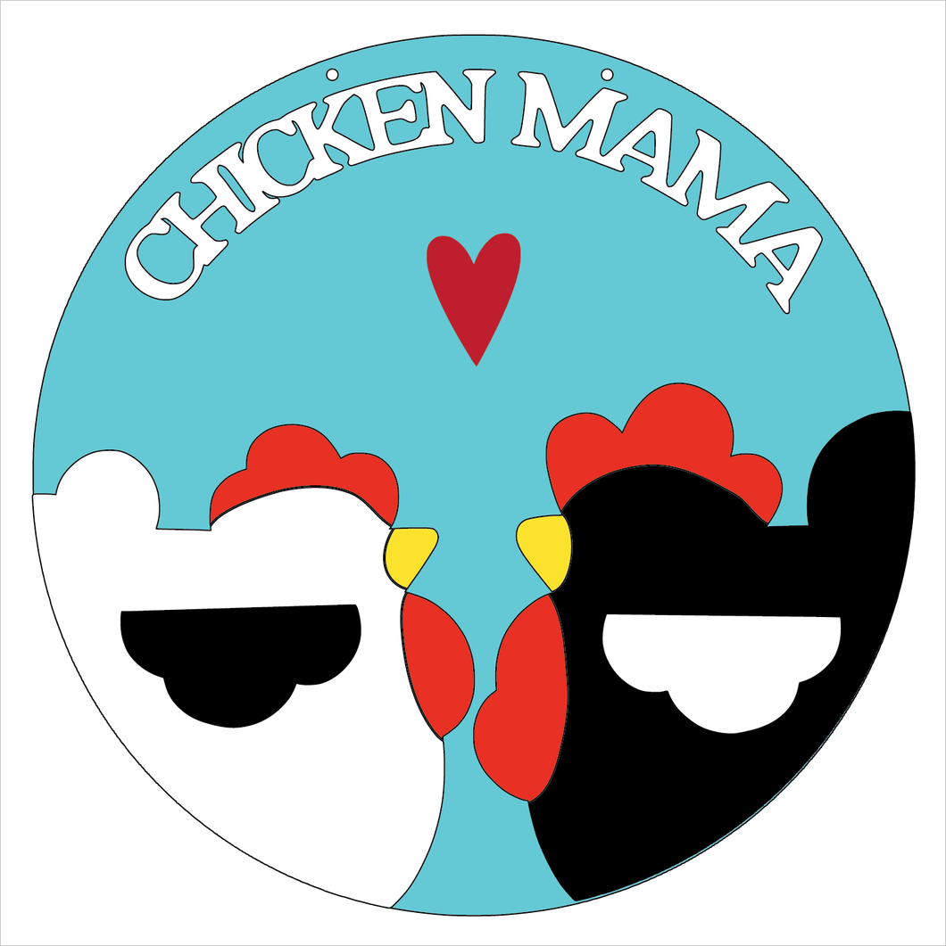 NO776 - MDF Round Chicken Mama Rooster Hanging Plaque - Olifantjie - Wooden - MDF - Lasercut - Blank - Craft - Kit - Mixed Media - UK