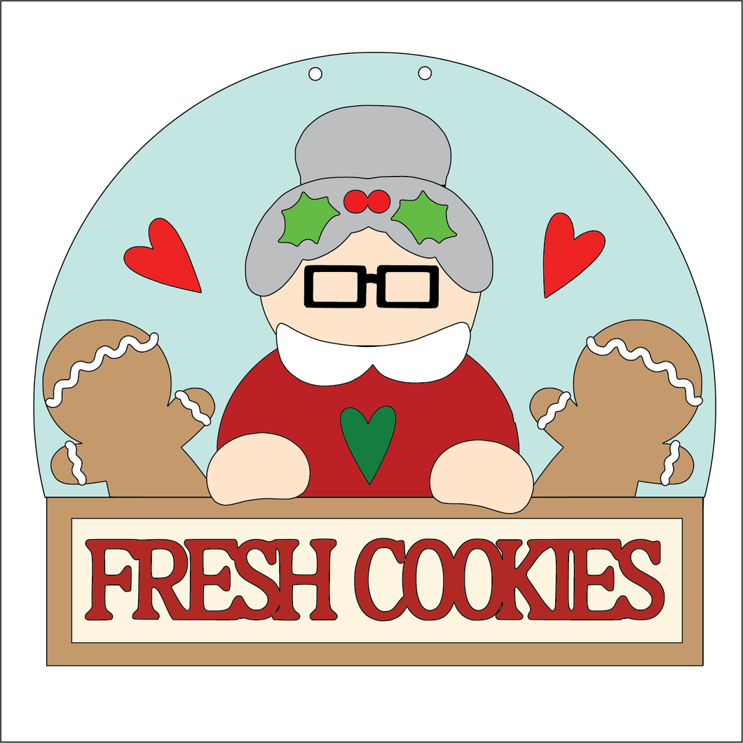 NO781 - MDF Gingerbread Mrs Claus Fresh Cookies Hanging Plaque - Olifantjie - Wooden - MDF - Lasercut - Blank - Craft - Kit - Mixed Media - UK
