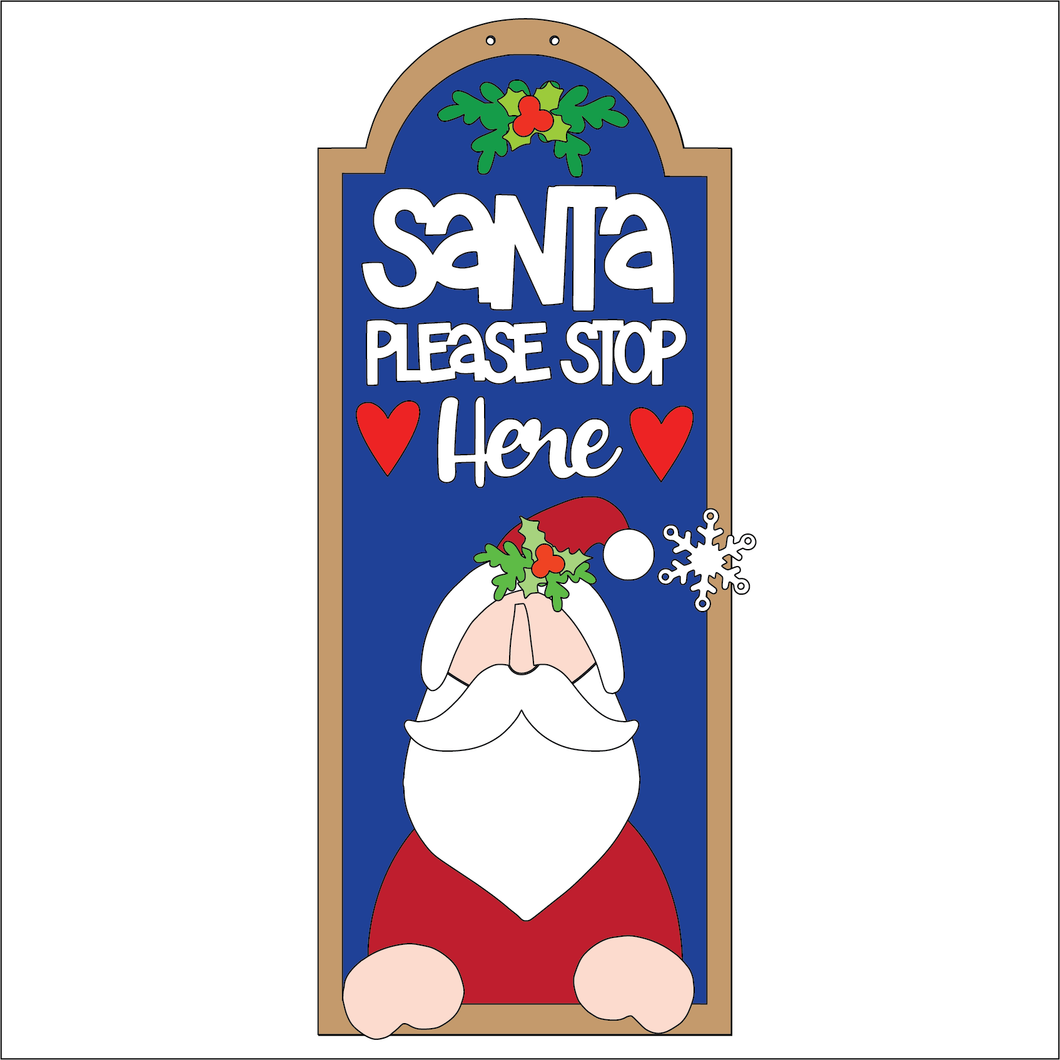 NO792 - MDF Santa Stop Here Hanging Plaque - Olifantjie - Wooden - MDF - Lasercut - Blank - Craft - Kit - Mixed Media - UK