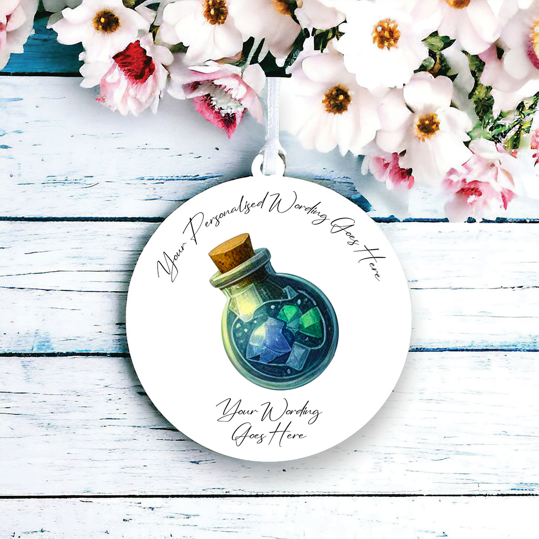 UV640 - Acrylic and UVDTF Personalised Round Hanging - Halloween Mystical Witch - Potion Bottle B - Olifantjie - Wooden - MDF - Lasercut - Blank - Craft - Kit - Mixed Media - UK