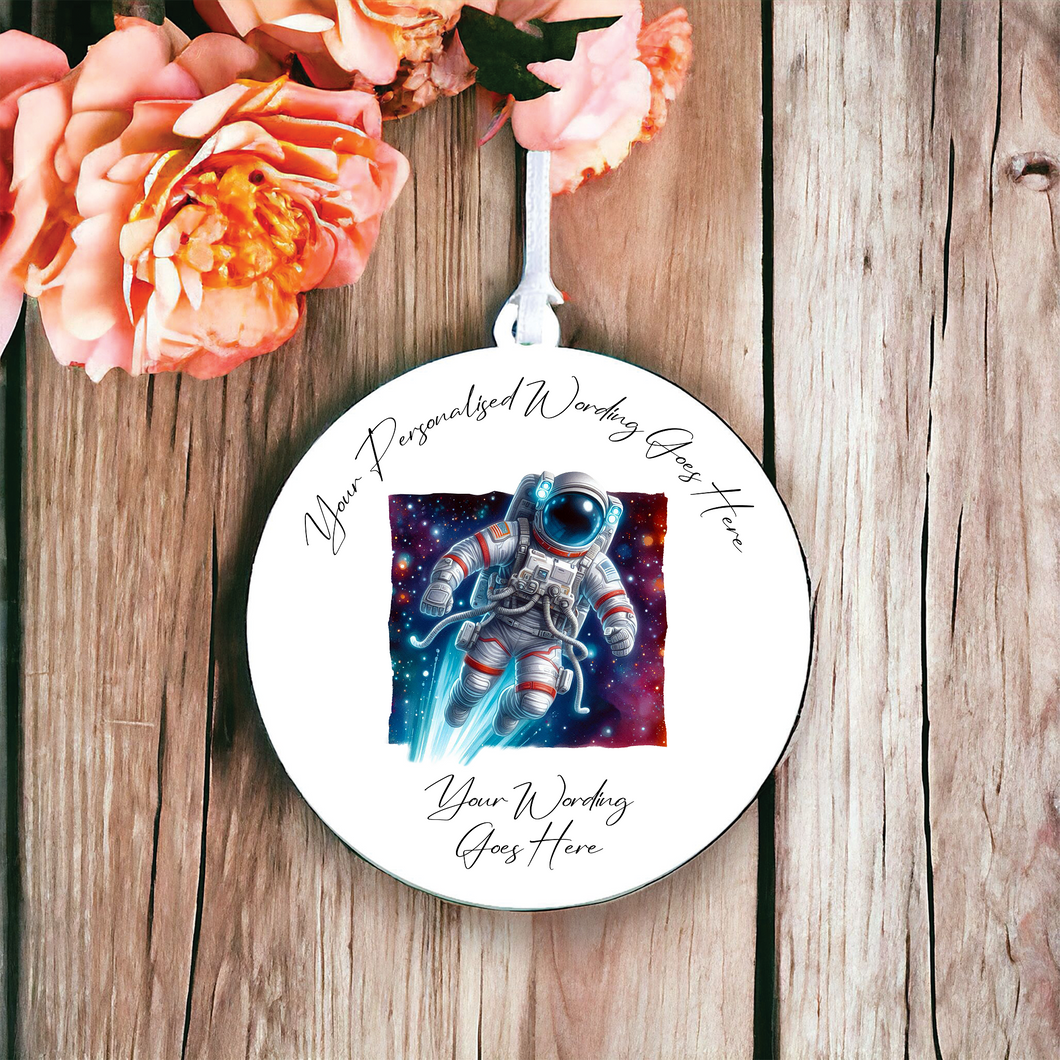 UV646 - Acrylic and UVDTF Personalised Round Hanging - Space theme - Olifantjie - Wooden - MDF - Lasercut - Blank - Craft - Kit - Mixed Media - UK