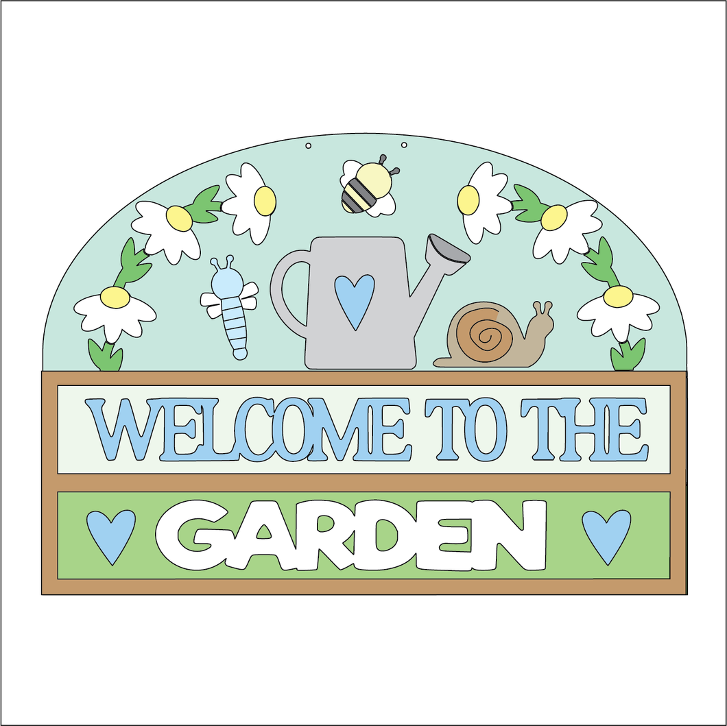 NO755 - MDF Large Welcome to the Garden Gardening Hanging Plaque - Olifantjie - Wooden - MDF - Lasercut - Blank - Craft - Kit - Mixed Media - UK