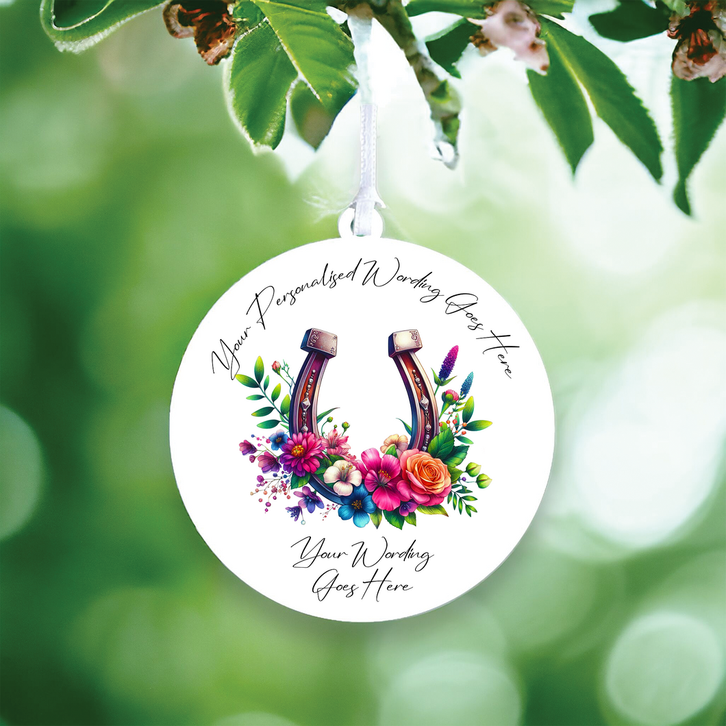UV650 - Acrylic and UVDTF Personalised Round Hanging - Wedding theme - Floral Horseshoe A - Olifantjie - Wooden - MDF - Lasercut - Blank - Craft - Kit - Mixed Media - UK