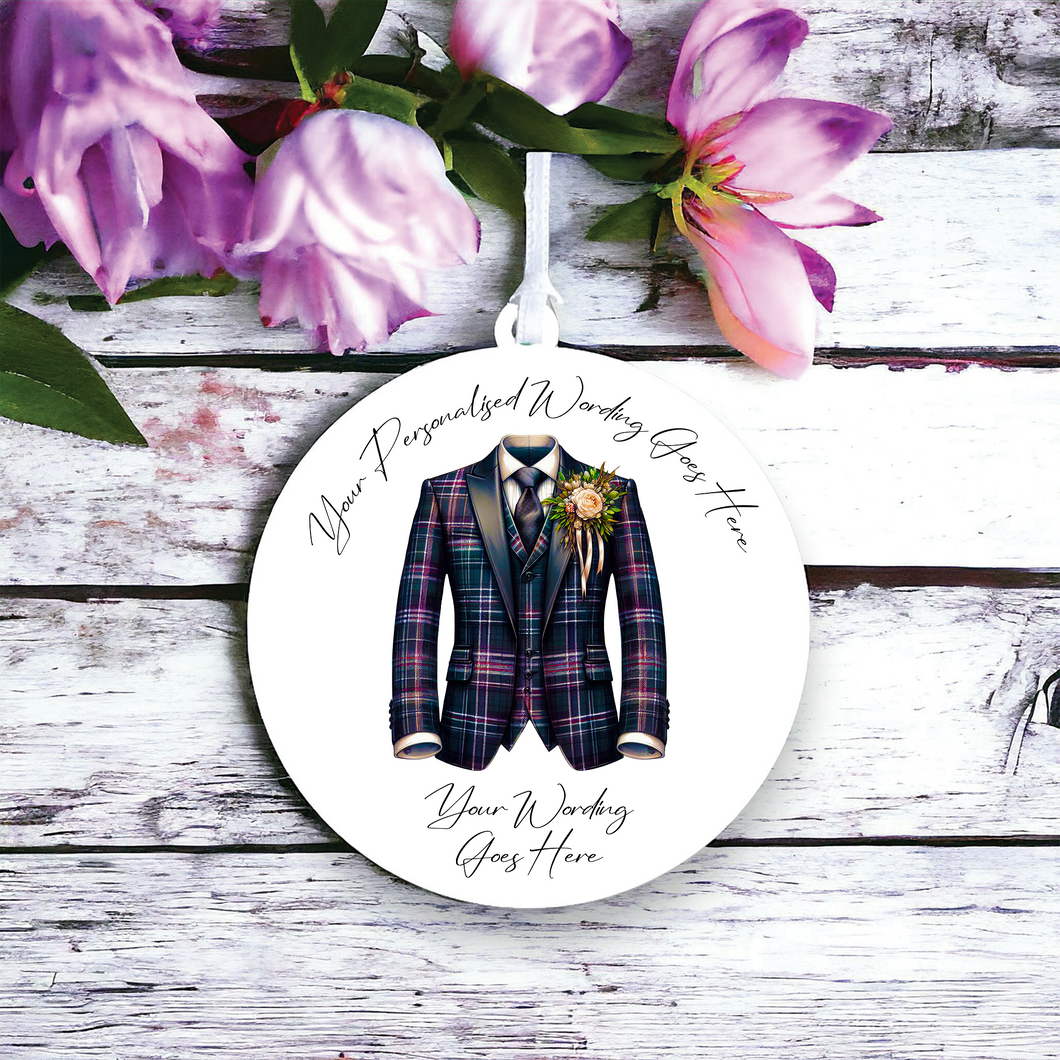 UV651 - Acrylic and UVDTF Personalised Round Hanging - Wedding theme - Suit Jacket Groom Best Man Prom - A - Olifantjie - Wooden - MDF - Lasercut - Blank - Craft - Kit - Mixed Media - UK