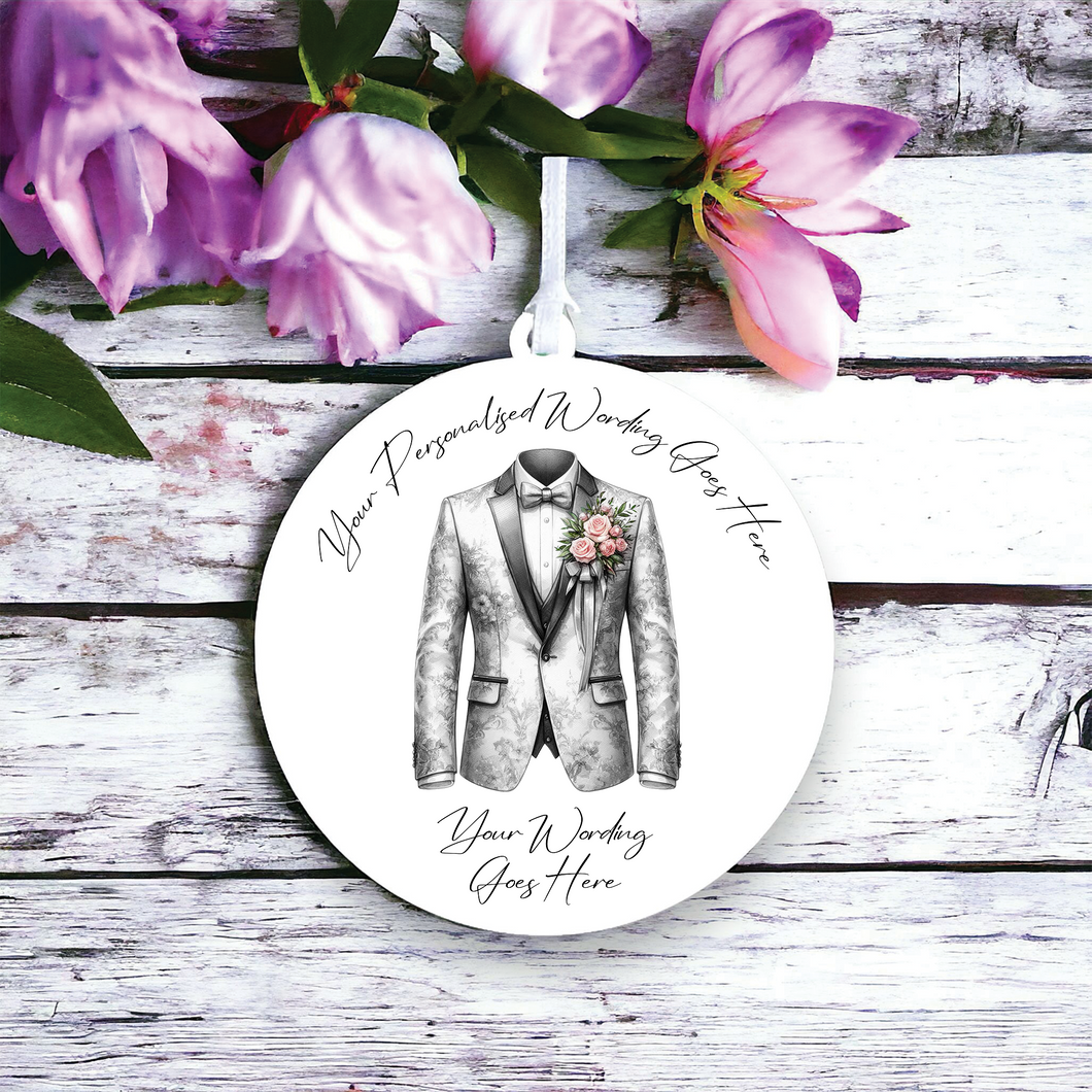 UV652 - Acrylic and UVDTF Personalised Round Hanging - Wedding theme - Suit Jacket Groom Best Man Prom - B - Olifantjie - Wooden - MDF - Lasercut - Blank - Craft - Kit - Mixed Media - UK