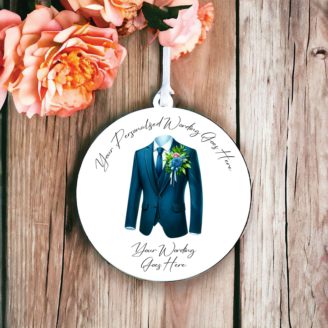 UV653 - Acrylic and UVDTF Personalised Round Hanging - Wedding theme - Suit Jacket Groom Best Man Prom - C - Olifantjie - Wooden - MDF - Lasercut - Blank - Craft - Kit - Mixed Media - UK