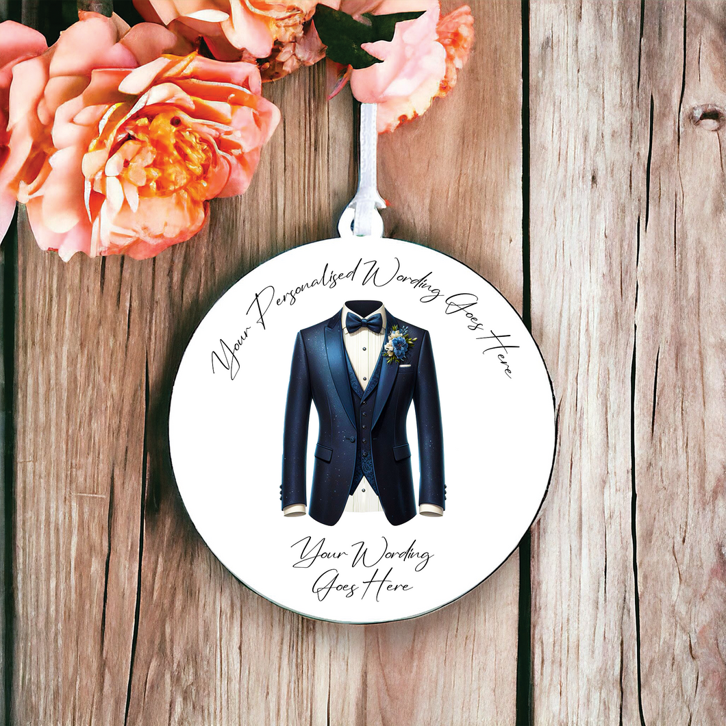 UV654 - Acrylic and UVDTF Personalised Round Hanging - Wedding theme - Suit Jacket Groom Best Man Prom - D - Olifantjie - Wooden - MDF - Lasercut - Blank - Craft - Kit - Mixed Media - UK