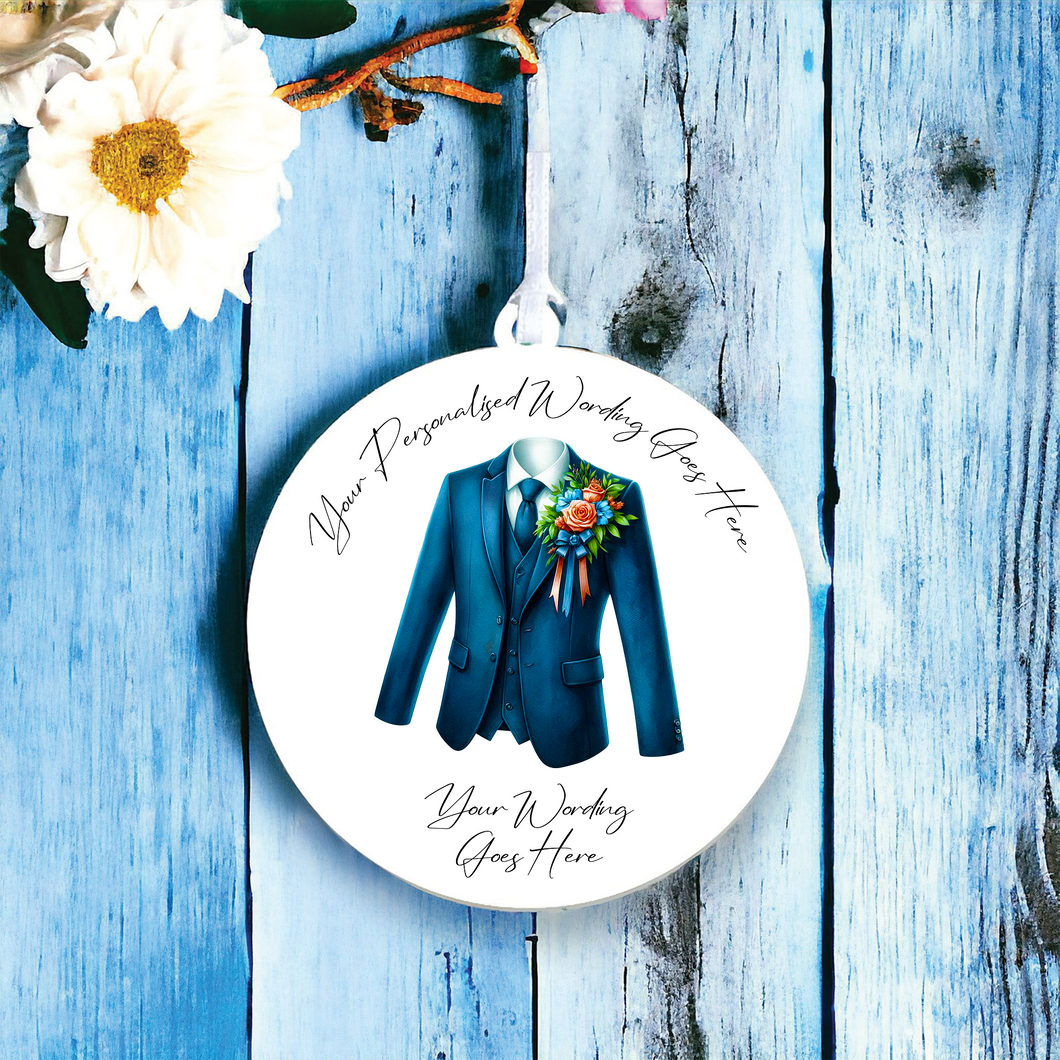 UV655 - Acrylic and UVDTF Personalised Round Hanging - Wedding theme - Suit Jacket Groom Best Man Prom - E - Olifantjie - Wooden - MDF - Lasercut - Blank - Craft - Kit - Mixed Media - UK
