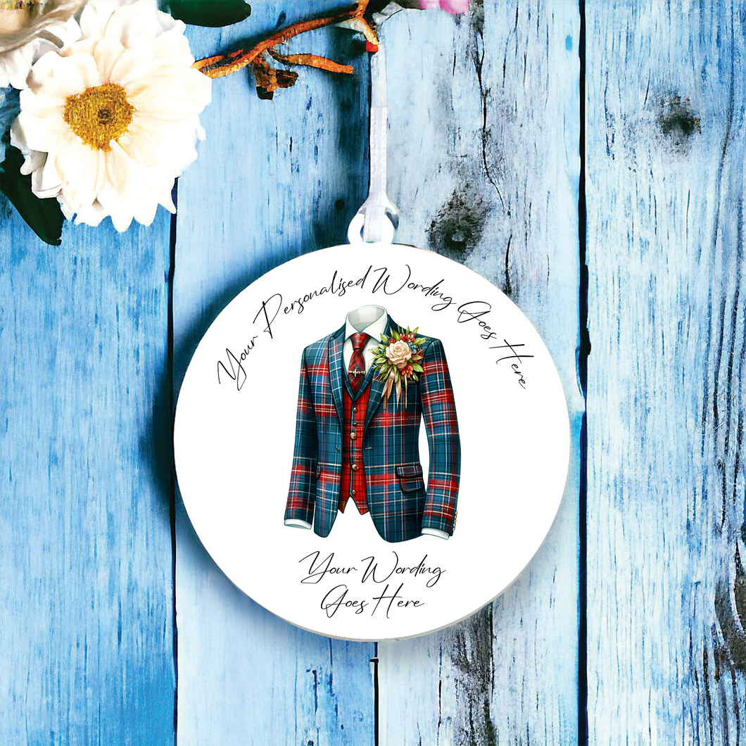 UV656 - Acrylic and UVDTF Personalised Round Hanging - Wedding theme - Suit Jacket Groom Best Man Prom - F - Olifantjie - Wooden - MDF - Lasercut - Blank - Craft - Kit - Mixed Media - UK