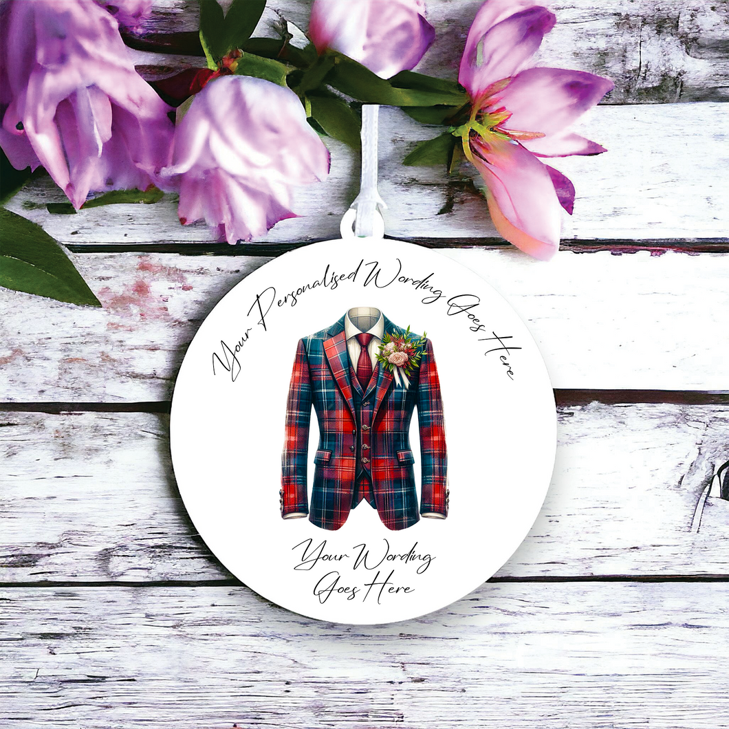 UV657 - Acrylic and UVDTF Personalised Round Hanging - Wedding theme - Suit Jacket Groom Best Man Prom - G - Olifantjie - Wooden - MDF - Lasercut - Blank - Craft - Kit - Mixed Media - UK