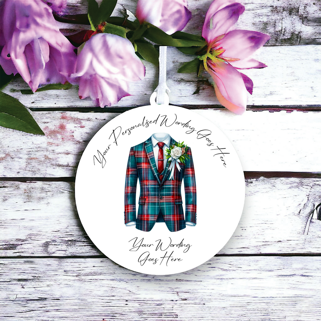 UV658 - Acrylic and UVDTF Personalised Round Hanging - Wedding theme - Suit Jacket Groom Best Man Prom - H - Olifantjie - Wooden - MDF - Lasercut - Blank - Craft - Kit - Mixed Media - UK