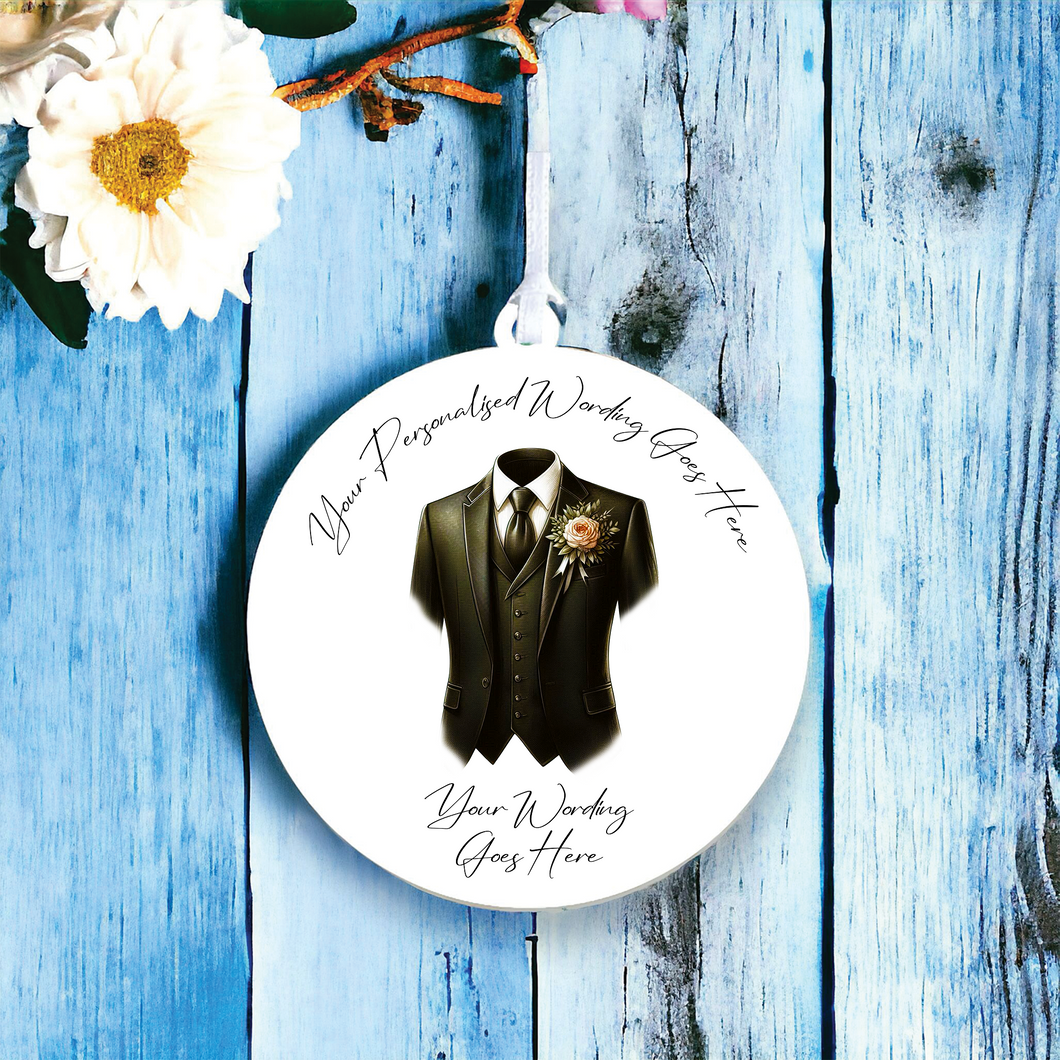 UV659 - Acrylic and UVDTF Personalised Round Hanging - Wedding theme - Suit Jacket Groom Best Man Prom - I - Olifantjie - Wooden - MDF - Lasercut - Blank - Craft - Kit - Mixed Media - UK