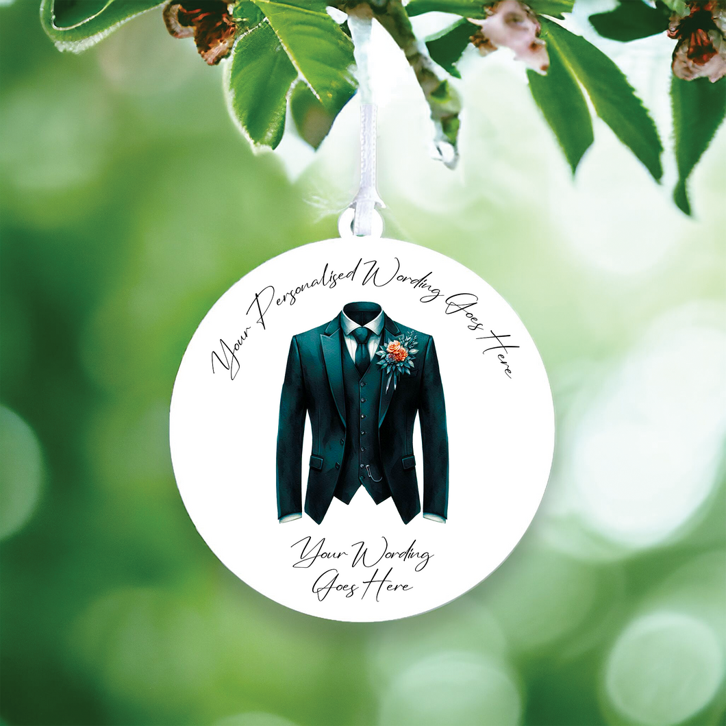 UV660 - Acrylic and UVDTF Personalised Round Hanging - Wedding theme - Suit Jacket Groom Best Man Prom - J - Olifantjie - Wooden - MDF - Lasercut - Blank - Craft - Kit - Mixed Media - UK