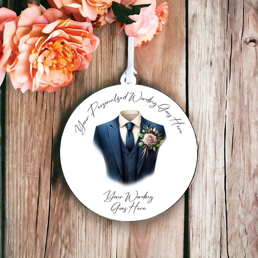 UV661 - Acrylic and UVDTF Personalised Round Hanging - Wedding theme - Suit Jacket Groom Best Man Prom - K - Olifantjie - Wooden - MDF - Lasercut - Blank - Craft - Kit - Mixed Media - UK