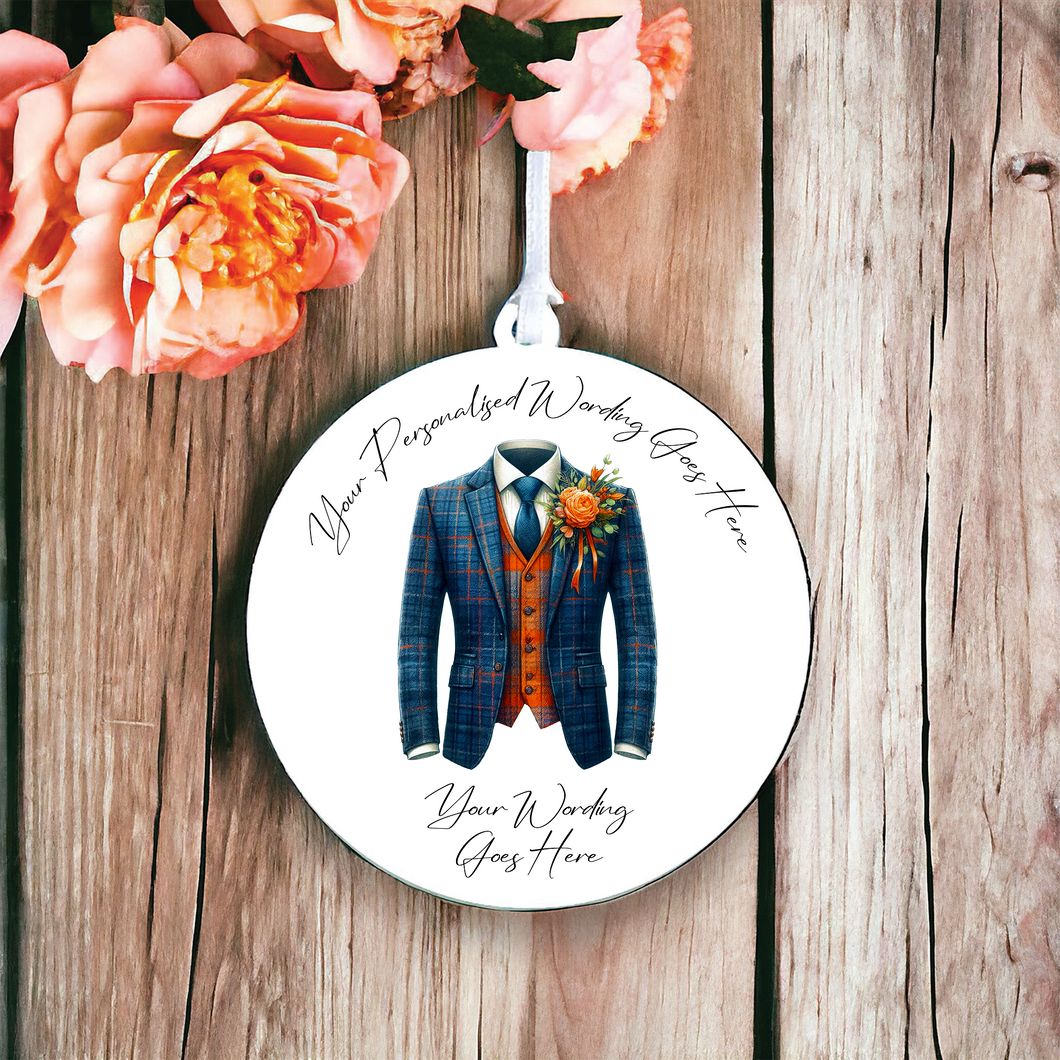 UV663 - Acrylic and UVDTF Personalised Round Hanging - Wedding theme - Suit Jacket Groom Best Man Prom - M - Olifantjie - Wooden - MDF - Lasercut - Blank - Craft - Kit - Mixed Media - UK