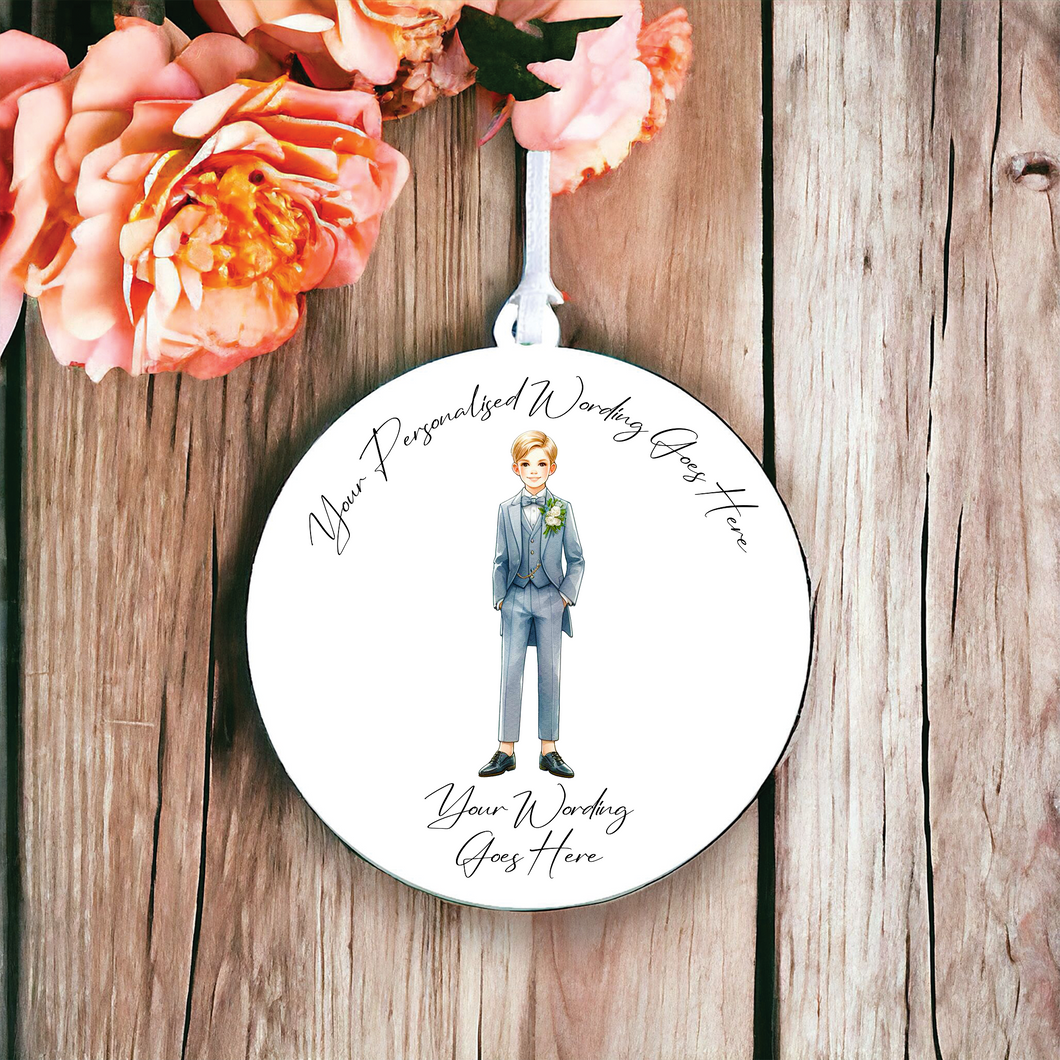 UV666 - Acrylic and UVDTF Personalised Round Hanging - Wedding theme - Page boy B - Olifantjie - Wooden - MDF - Lasercut - Blank - Craft - Kit - Mixed Media - UK