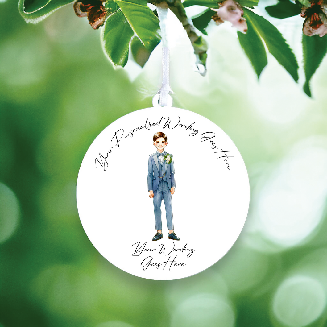 UV667 - Acrylic and UVDTF Personalised Round Hanging - Wedding theme - Page boy C - Olifantjie - Wooden - MDF - Lasercut - Blank - Craft - Kit - Mixed Media - UK